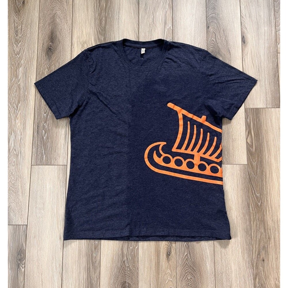 Salvage Clothing Recycled Rammagerdin Navy/Orange Viking Boat Shirt Mens Sz XL